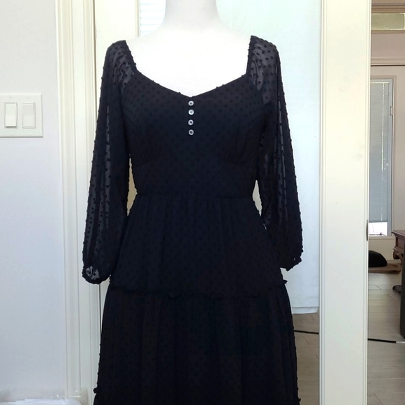 NWT J. Crew Black Tiered Swiss Dot Long Sleeve Dress - Picture 3 of 10